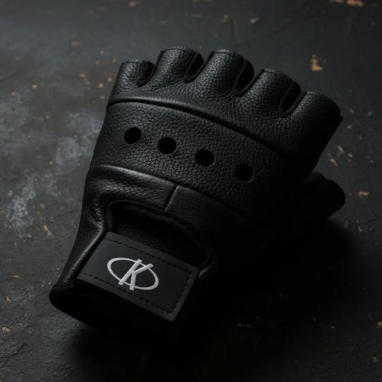 Imagen de Guantes Para Pesas Cuero Fitness Entrenamiento - Negro - Lisa - M