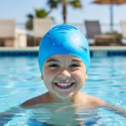 Imagen de Gorra Natacion Piscina Niño Adulto 100% Silicona  - Celeste - Liso - M
