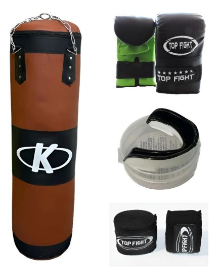 Imagen de Kit Boxeo Bolsa+guantes+vendas+bucal - Marrón