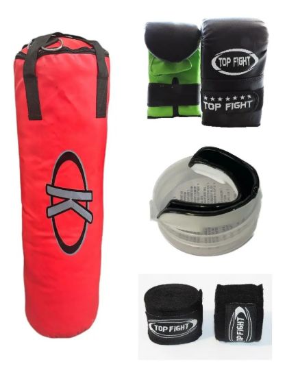 Imagen de Kit Boxeo Bolsa+guantes+vendas+bucal - Rojo