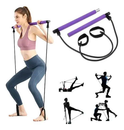 Imagen de Barra Con Elasticos Resistencia Yoga Pilates Gym  Violeta
