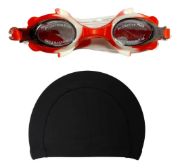 Imagen de Lente Natacion Silicona De Niño + Gorra Piscina Lycra - Rojo