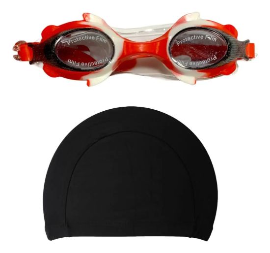 Imagen de Lente Natacion Silicona De Niño + Gorra Piscina Lycra - Rojo