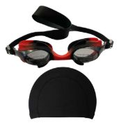 Imagen de Lente Natacion Silicona De Niño + Gorra Piscina Lycra - Rojo
