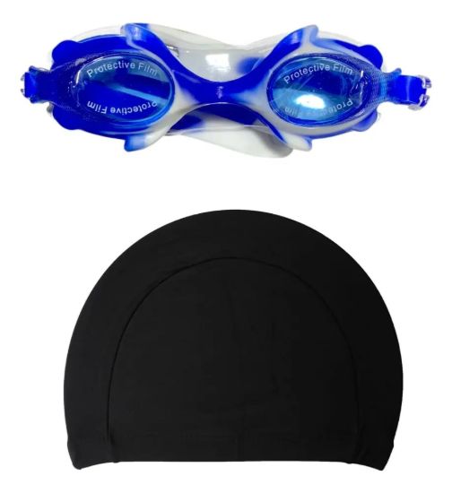 Imagen de Lente Natacion Silicona De Niño + Gorra Piscina Lycra - Azul