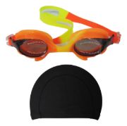 Imagen de Lente Natacion Silicona De Niño + Gorra Piscina Lycra - Amarillo