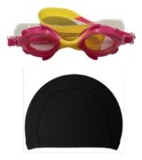 Imagen de Lente Natacion Silicona De Niño + Gorra Piscina Lycra - Rosa