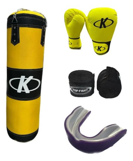 Imagen de Kit Boxeo Bolsa + Accesorios Entrenamiento Artes Marciales - Amarillo