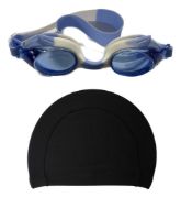Imagen de Lente Natacion Silicona De Niño + Gorra Piscina Lycra - Celeste