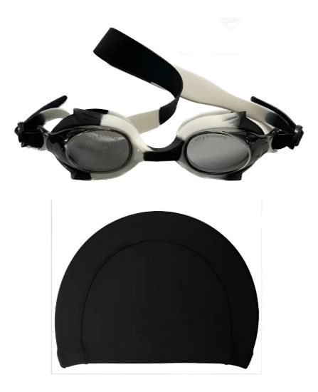 Imagen de Lente Natacion Silicona De Niño + Gorra Piscina Lycra - Negro