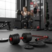 Imagen de Set 2 Mancuernas + Barra 3 En 1 15 Kgs Dmstore Negro
