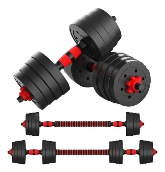 Imagen de Set 2 Mancuernas + Barra 3 En 1 10 Kgs Dmstore Negro