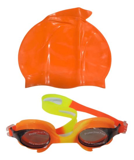 Imagen de Set Natacion Lente Silicona + Gorra Silicona Niño - Naranja