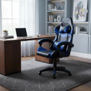 Imagen de Silla Gamer Ergonomica Con Apoya Pies Reclinable Demstore - Azul - Cuero sintético
