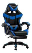 Imagen de Silla Gamer Ergonomica Con Apoya Pies Reclinable Demstore - Azul - Cuero sintético