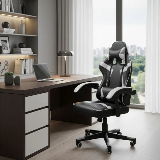 Imagen de Silla Gamer Ergonomica Con Apoya Pies Reclinable Demstore - Negro - Cuero sintético