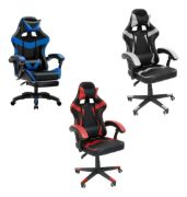 Imagen de Silla Gamer Ergonomica Con Apoya Pies Reclinable Demstore - Rojo - Cuero sintético