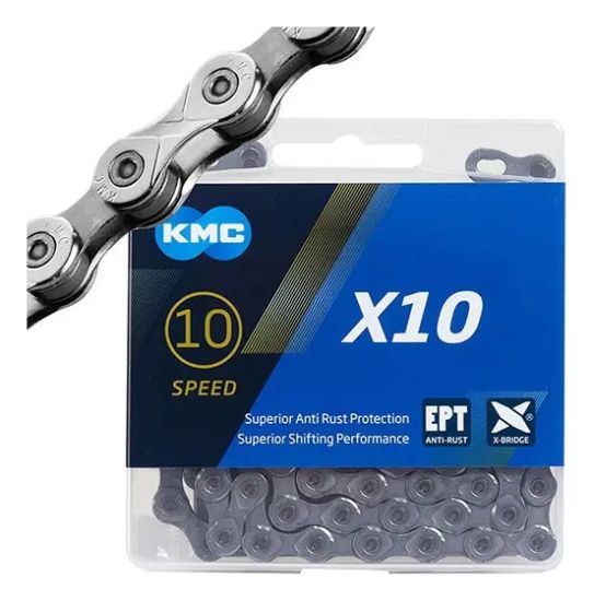 Imagen de Cadena Kmc X10 Silver Black 116 Eslabones Plateado