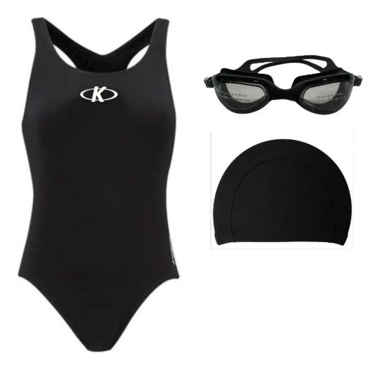 Imagen de Malla Natacion Piscina Lycra Forrada Anti Cloro + Accesorios - Negro - 3XL