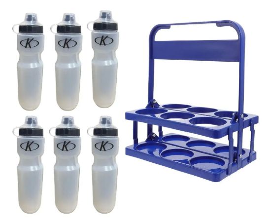 Imagen de Portabotellas  + 6 Caramañolas 1 Lt Futbol Deportes - Azul