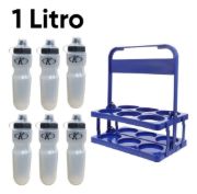 Imagen de Portabotellas  + 6 Caramañolas 1 Lt Futbol Deportes - Azul