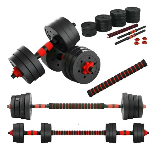 Imagen de Set 2 Mancuernas + Barra 3 En 1  50 Kgs Dmstore Negro