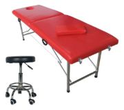 Imagen de Camilla Para Masajes Plegable + Silla Banqueta Giratoria - Rojo