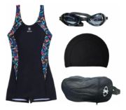 Imagen de Malla Natacion Enterito Para Dama Piscina + Accesorios Broz - Negro - Lisa - XXL