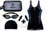 Imagen de Malla Natacion Enterito Para Dama Piscina + Accesorios Broz - Negro - Lisa - XL