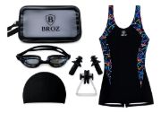 Imagen de Malla Natacion Enterito Para Dama Piscina + Accesorios Negro/combinado S