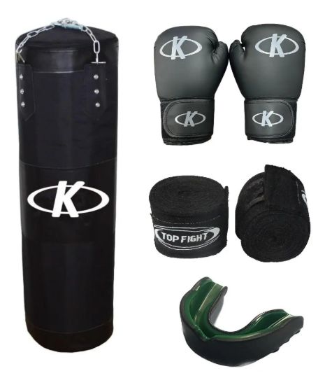 Imagen de Kit Boxeo Bolsa + Accesorios Entrenamiento Artes Marciales Negro