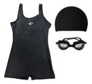 Imagen de Malla Natacion Enterito Para Dama Piscina + Accesorios Negro Xxl