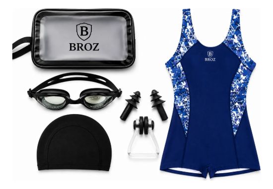 Imagen de Malla Natacion Enterito Para Dama Piscina + Accesorios Broz Azul Lisa M