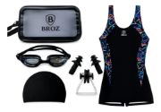 Imagen de Malla Natacion Enterito Para Dama Piscina + Accesorios Broz Azul Lisa M