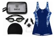Imagen de Malla Natacion Enterito Para Dama Piscina + Accesorios Broz Azul Lisa M