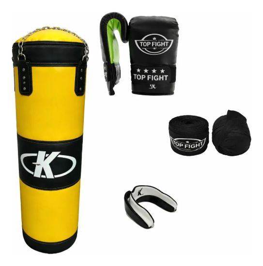 Imagen de Kit Boxeo Completo 14kg Bolsa Guantes Vendas Bucal Color Amarillo