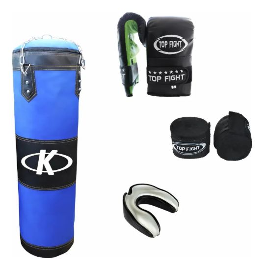 Imagen de Kit Boxeo Completo 14kg Bolsa Guantes Vendas Bucal Color Azul