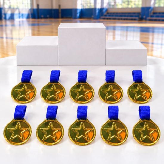 Imagen de Medalla Trofeo Premiacion Plastico Con Correa X 10 Unidades Dorado